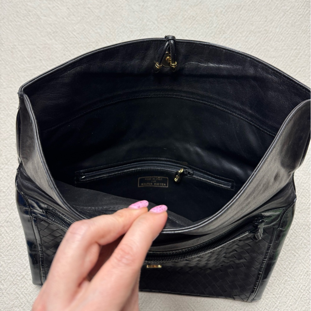 VTG Walter Katten Black Leather Intrecciato Woven Shoulder Bag Clutch Patent - Picture 10 of 11
